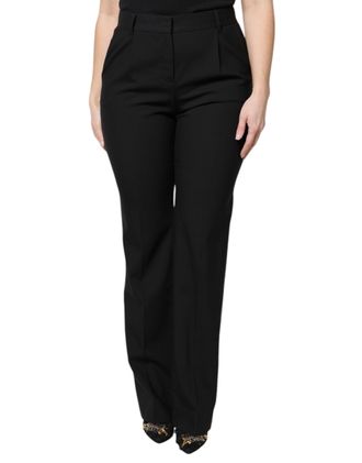 Dolce & Gabbana Virgin Wool High-Waist Boot-Cut Trousers - Black