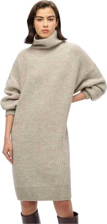 Superdry Gebreide trui-jurk met col voor dames, knielengte (Lichtgrijs)