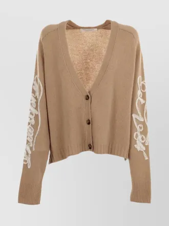 Alberta Ferretti cashmere v-neck ribbed-hem cardigan