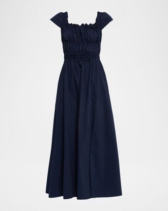 Altuzarra Lily Ruched Cap-Sleeve Midi Dress
