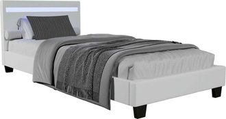 vidaXL Letto imbottito Verona Bianco 90 x 200 cm Giroletto con illuminazione LED e rete a doghe