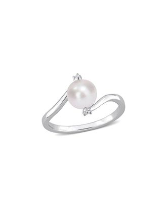 Rina Limor Silver White Sapphire 7-7.5Mm Pearl Bypass Ring