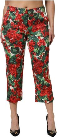 Dolce & Gabbana Bloemenprint Broek met Rits - Dames - Vrijetijds broeken - Veelkleurig - L - Katoen - Broeken
