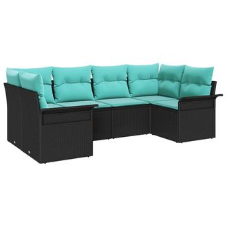 vidaXL Conjunto De Sof&aacute; De Jard&iacute;n Con Coj&iacute;n 6 Pcs Negro Polirat&aacute;n Vidaxl