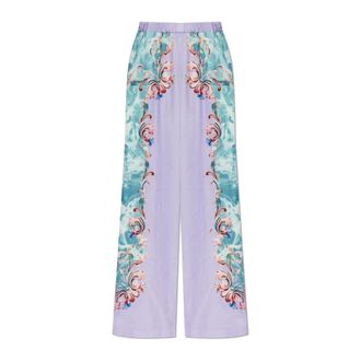 Versace Jeans Couture Wide Trousers, female, Purple, Size: 2XS Printed Twill Viscose Pants