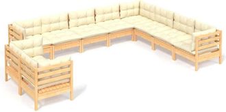vidaXL Muebles De Jard&iacute;n 10 Pzas Y Cojines Madera Maciza De Pino Crema Vidaxl
