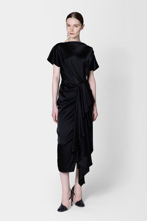 Roksanda Ilincic Satin Draped Zoa Midi Dress in Black at Nordstrom, Size 10