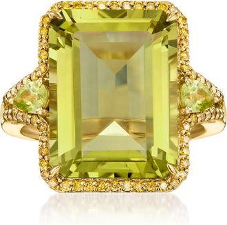 Ross-Simons Lemon Quartz Ring With. Peridots and. Yellow Diamonds in 14kt Yellow Gold