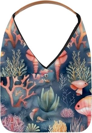 Generic underwater World Coral Reusable Lightweight Grocery Bags - Foldable Into Compact Pouch, Washable & Sturdy, Multipurpose for Shopping and Travel