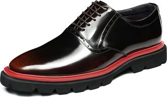 Generic Mens Patent Leather Vintage Brogues Lace Up Office Dress Shoes Low Block Heel Platform Formal Shoes,Brown,4.5 UK