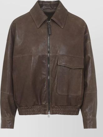 Brunello Cucinelli leather bomber jacket point collar hem