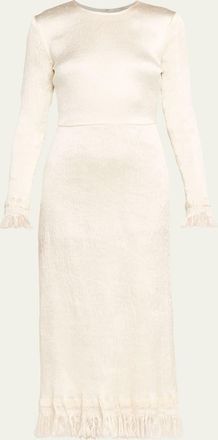 FFORME Mina Frayed Edge Long-Sleeve Midi Dress