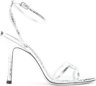 Jimmy Choo London Silver Leather 1998 Leo Candy Wrap Sandals-Donna