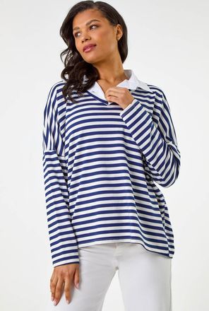 Roman Mock Shirt Stripe Top