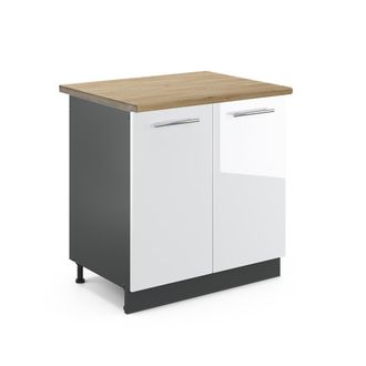 Vicco Armario Bajo Para Fregadero Fame-line, Blanco Alto Brillo, 80 Cm, Et Roble Vicco