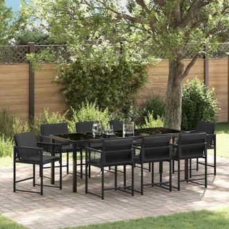vidaXL Conjunto De Comedor De Jard&iacute;n 9 Pcs Negro Rat&aacute;n Sint&eacute;tico Vidaxl