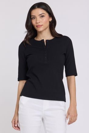 NYDJ Geribbelde Elbow Sleeve Henley