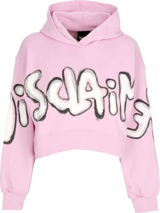 Disclaimer Crop Hoodie Sweatshirt 100% Katoen - Dames - Hoodies - Roze - M - Katoen - Hoodies & sweatvesten