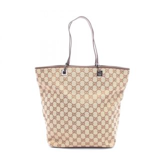 Gucci Beige Brown Canvas Leather Handbag Tote Bag (Pre-Owned)