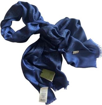 Gucci Cobalt Blue Wool/Silk Blend Scarf