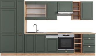 Vicco Cucina componibile Fame-Line, Quercia verde-oro Country/oro Power, 355 cm senza piano di lavoro