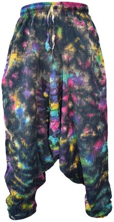 Gheri Mens Light Cotton Drop Crotch Ninja Aladdin Genie Harem Pants Trousers Black Rainbow Tie Dye LXL