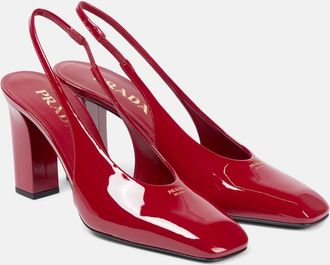 Prada 85 patent leather slingback pumps
