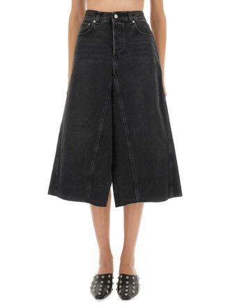 Haikure Black Solid Midi Skirt