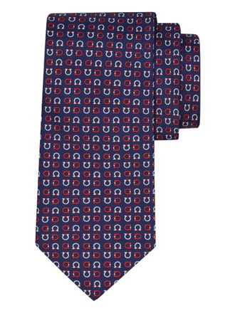 Ferragamo Navy Blue Gancini Logo Tie
