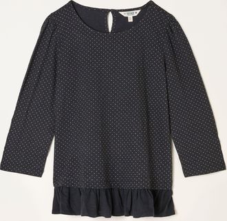 Fat Face FatFace Kai Black Pin Spot Peplum Round Neck Top