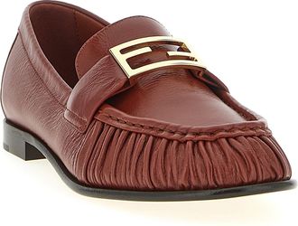 Fendi Womens Brown Lamb Leather Slip-On Loafers