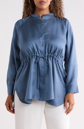 Eileen Fisher Silk Mandarin Collar Shirt in Coldspring at Nordstrom, Size 2X