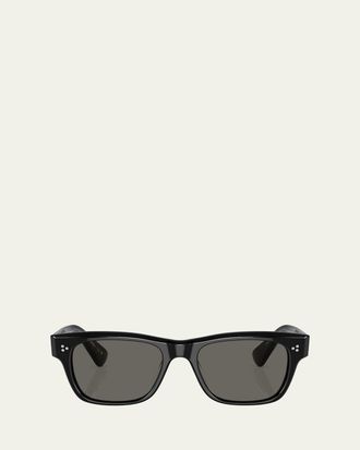 Oliver Peoples Mens Birell Sun Acetate Rectangle Sunglasses