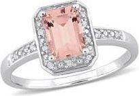 Delmar Emerald Cut Morganite & Diamond Halo Ring in Pink at Nordstrom Rack, Size 9