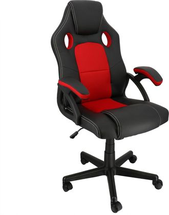 Elama High Back Adjustable Faux Leather and Mesh Office Chair in Black and Red