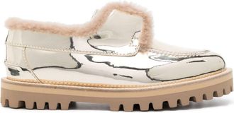 Le Silla Yacht metallic-finish loafers - women - Polyurethane/Goat Skin/Rubber/Sheep Skin/Shearling/Sheep Skin/Shearling - 35.5 - Gold
