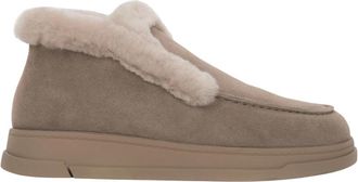 Estro & Luminara Hoge Velours Loafers met Bontvoering - Dames - Winterlaarzen - Beige - 38 EU - Leer - Schoenen