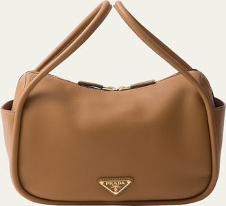 Prada Flou Zip Leather Top-Handle Bag