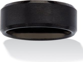 Palm Beach Jewelry Mens Black Ion-Plated Brushed Finish Bevel Edge Wedding Band