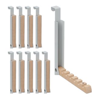 Relaxdays Set 10 Colgadores Plegables Para Puerta, Gancho Con 6 Ranuras Perchas Ropa, Perchero Metal Y Madera, 21x2,5x18 Cm, Gris