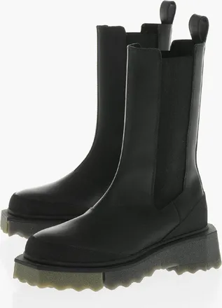Off-white Stivaletti Chelsea in Pelle con Suola Effetto Spugna Off-White