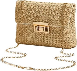 Generic Womens Woven Straw Shoulder Bag, Multi-Functional Crossbody/Handbag With Polyester Lining Fashion Wallet Cute Small(Khaki)
