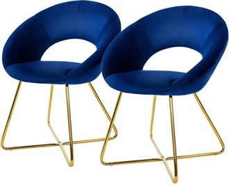 ML Design Ml-design 2x Sillas De Comedor Azul Ergon&oacute;micas Asiento Tapizado Aspecto Terciopelo Patas De Metal Doradas Con Respaldo Redondo Y Reposabrazos Sill&oacute;n 