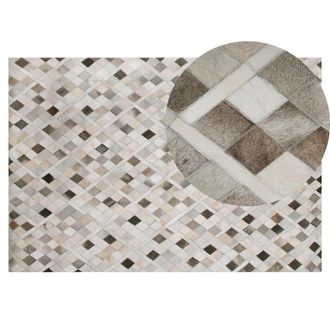 Beliani Beliani - Alfombra De Cuero Gris Y Beige A Cuadros 140 X 200 Cm Estilo R&uacute;stico Moderno Hirka