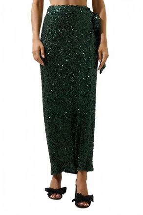 Sugarlips Korina Sequin Wrap Maxi Skirt In Emerald