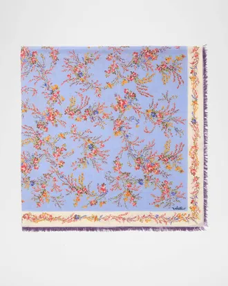 Valentino Garavani Floral-Print Fringed Cashmere-Silk Shawl