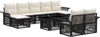 vidaXL Conjunto De Sof&aacute;s De Jard&iacute;n 10 Uds. Negro Y Blanco Crema Vidaxl