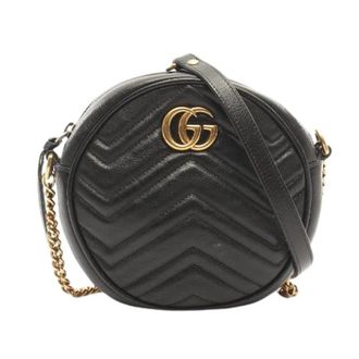 Gucci Pre-owned GG Marmont Round Mini Shoulder Bag - Dames - Pre-owned - Zwart - Maat: ONE Size Leer