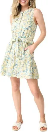 Gibsonlook Floral Belted Cotton Blend Dress in Natural Blue Green Print at Nordstrom Rack, Size Xx-Large