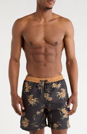 Quiksilver Everyday Water Repellent Coastal Flora Volley 6-Inch Swim Trunks in Black at Nordstrom Rack, Size Xx-Large